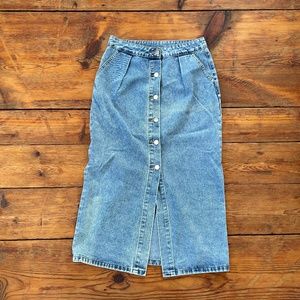 button front midi denim skirt